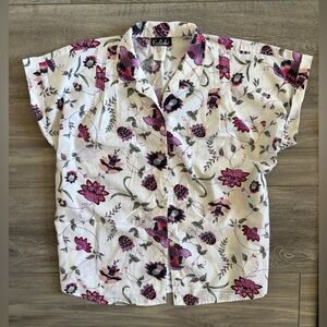 Vintage Caliche White Purple Pink Green Floral Button Up Grandmacore Shirt 20W
